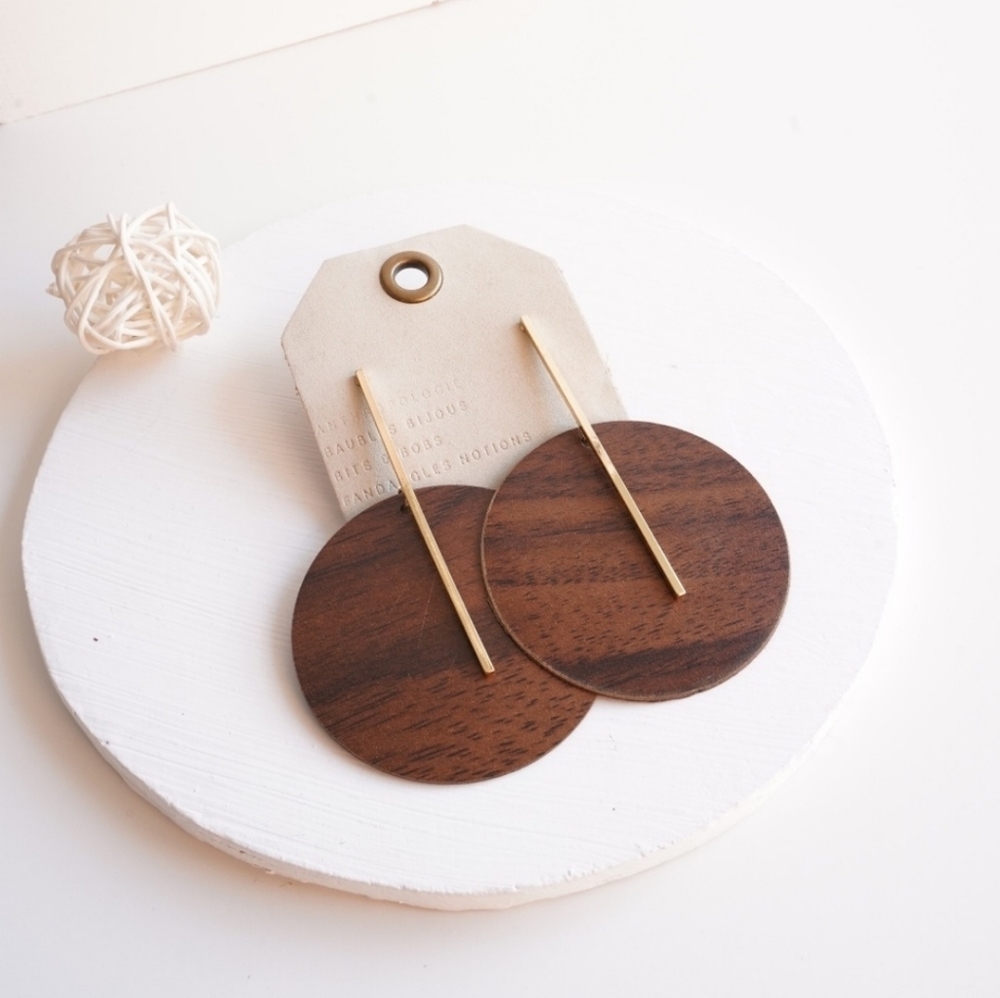 NWT Anthropologie Wooden Disc Drop Earrings